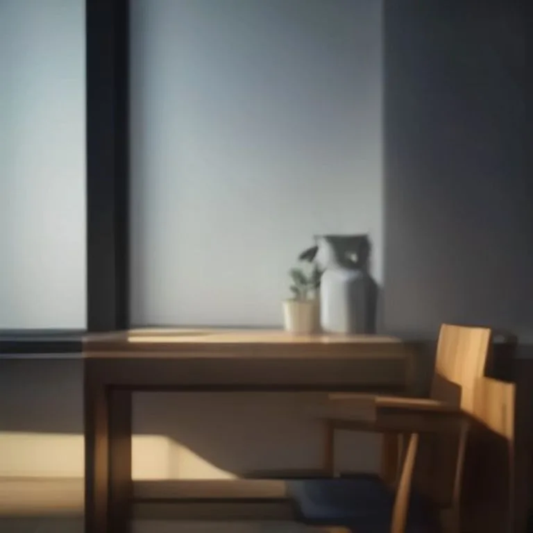 Ambiente de trabalho contemporâneo e sereno, com luz quente suave e atmosfera contemplativa.