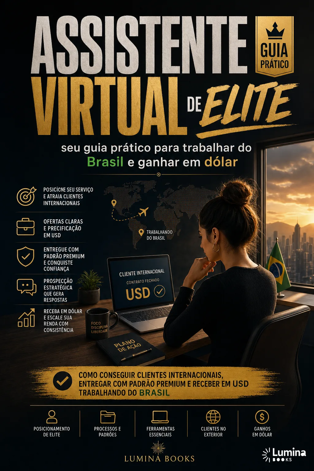 Capa de Assistente virtual de elite seu guia prático para trabalhar do Brasil e ganhar em dólar